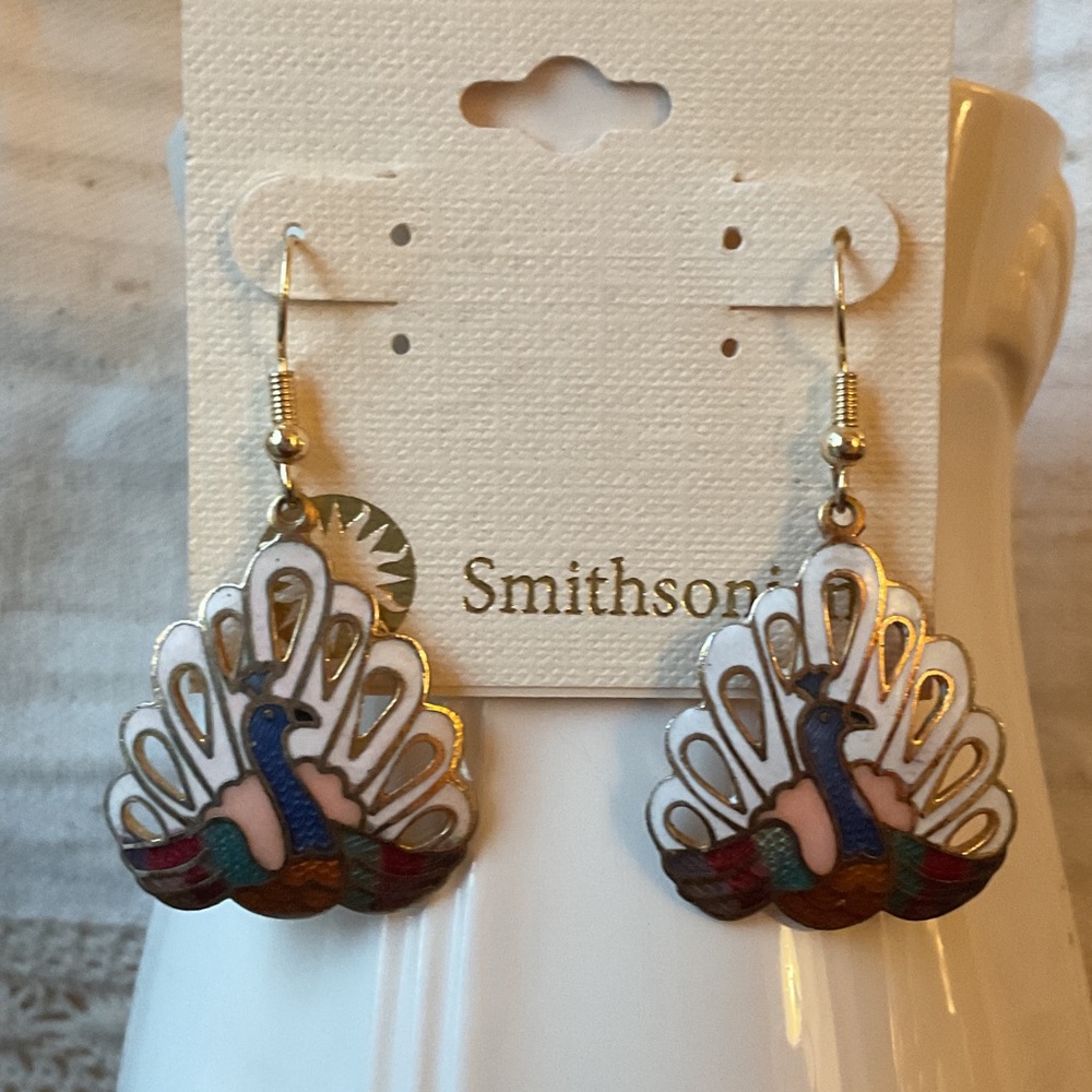 Vintage peacock cloisonné enamel earrings
